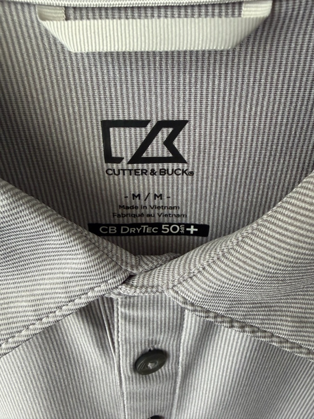 Cutter and Buck Polo Medium Dry Tech Shirt Gray Long Sleeves Button Activewear - Picture 3 of 6